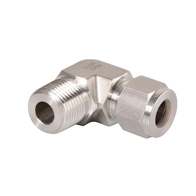 Male Elbows SS316 Stainless Steel Double Ferrules 90 Degree Inch 1/16 to 1 1/2" Tube Fitting