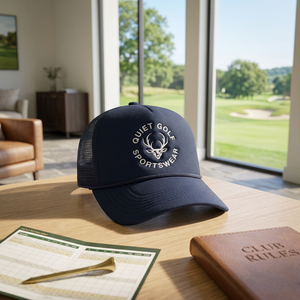 Casquette Trucker Unisexe en Maille Quiet Golf Sportswear avec Logo Cerf Brodé sur le Panneau Avant, Ajustement Réglable, Style Décontracté Printemps-Été - Product Image 3