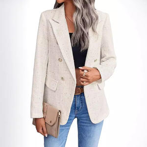 2025 para la nueva chaqueta informal de moda de otoño europeo y americano, chaqueta de traje de <span class=keywords><strong>Tweed</strong></span> para mujer con punto para mujer de oficina 123 - Product Image 2