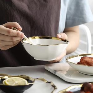 Tây Ban Nha ý mạ vàng viền ruffles thực phẩm phương Tây bít tết tấm salad gốm bát đĩa phong cách Bắc Âu sang trọng Bộ đồ ăn Bộ - Product Image 2