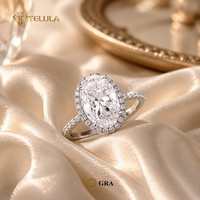 1CT 2CT Ovaler S925 Sterling Silber Rhodium-Plattierter Ring mit Krappenfassung, GRA-Zertifizierter Moissanit-Ring für Unisex