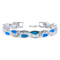 Bracelet chaîne de montre clé grecque opale bleue cool