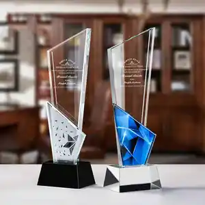 Honor of crystal High Quality Color Printed Crystal Crafts Annual Conference Award Glass Trophy Wholesale