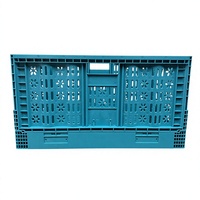 Caisse en plastique bleue pliable en gros pour supermarché, panier de rangement pliable en PP pour courses