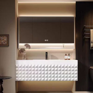 Light Luxury Lacquer MDF Hotel Style Bathroom Vanity Unit Combination Customized Minimalist Ceramic Basin - Product Image 4