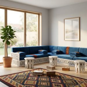 Sofá Marroquí Sedari, Jalsa Marroquí, Salón Marroquí, Lujo, Conjunto de Sofás en Forma de U, Conjunto de Sofás de Madera, Muebles de Madera para Sala de Estar - Product Image 3