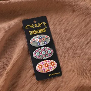 New Ellipse Printed Brooches Pins For Women Wholesale Fashion Scarf Pins Plastic Pins