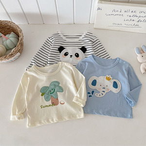 <span class=keywords><strong>Camiseta</strong></span> de algodón que absorbe la humedad con dibujos animados para bebé, <span class=keywords><strong>camiseta</strong></span> <span class=keywords><strong>interior</strong></span> de <span class=keywords><strong>manga</strong></span> <span class=keywords><strong>larga</strong></span> de estilo coreano para primavera y otoño, camisetas de moda para bebés, niños y niñas - Product Image 1