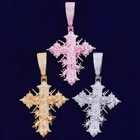 Collier pendentif croix épines en laiton style Hip Hop, entièrement serti de zircone cubique, faible MOQ, bijoux de mode en gros