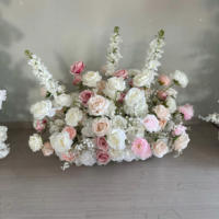 Chemin de table floral artificiel blanc avec roses pour allée de mariage, décoration de scène, toile de fond et événements festifs