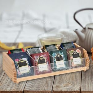 Wooden <b>Tea</b> Bag Storage <b>Box</b> Rectangle Transparent Multiple Compartments For Home Office Use - Product Image 1
