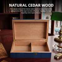 JH Promotion Exceptionnelle : Humidor à Cigares de Luxe Verrouillable en Bois de Cèdre Écologique, Finition Laquée Effet Piano, Bleu et Blanc, Motif Drapeau Cubain