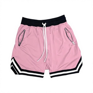 Shorts décontractés roses pour hommes, style urbain, avec poches zippées, taille à cordon de serrage, séchage rapide, imperméables, respirants, en polyester, pour le sport - Product Image 1