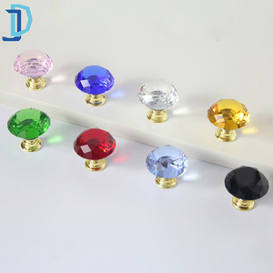 Boutons en verre cristal à trou unique de 30mm de couleur naturelle poignées de placard en forme de diamant pour commode de cuisine chambre à coucher porte d'armoire - Product Image 3