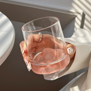 Vaso de jugo de montaña rosa de diseñador de 200ml al por mayor, vaso de cristal de whisky de fondo ultra grueso para restaurantes, diseño bonito - Product Image 3