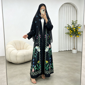 Elegante Abaya Musulmana con Estampado Floral, Estilo Dubái, Abertura Frontal, Túnica Larga para Mujer, Ropa Islámica al por Mayor - Product Image 2