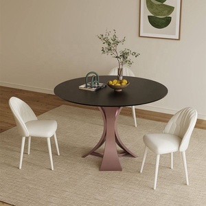 Mesa de Restaurante Redonda de 3 Plazas de Piedra Sinterizada Minimalista Italiana de Alta Calidad con Estructura de Hierro Blanco Puro, Duradera y Ecológica - Product Image 5