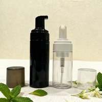 Botol Sabun Cair Berbusa Plastik PET Transparan Bulat Custom dengan Tutup Ulir 150ml 120ml, Botol Pembersih Bulu Mata Hitam dengan Pompa Busa