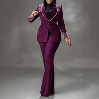 Bureau dames costumes perlés à manches longues Stretch Slim costume Blazer et pantalon deux pièces ensemble costumes d'affaires