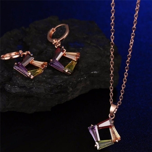 Bộ trang sức màu vàng hồng sang trọng, thời trang, đính đá zircon nhiều màu, gồm vòng cổ và bông tai, thích hợp cho đám cưới & đính hôn - Product Image 4