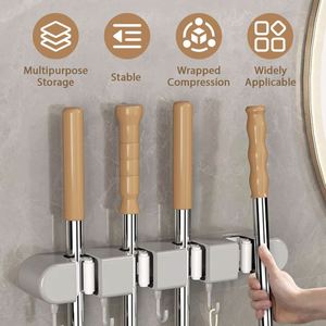 <b>Wall</b> Mounted Self-Adhesive Broom <b>Mop</b> Holder Multifunction Kitchen Organizer Rack with No Drilling Kitchens Storage Solution - Product Image 1