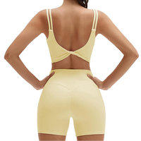Ensemble de sport 2 pièces pour femme : Crop top dos torsadé et short taille haute sculptant, en Spandex/Nylon respirant et anti-transpiration