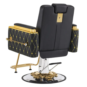 Fauteuil de <span class=keywords><strong>Barbier</strong></span> Luxe Or et Noir Robuste Hydraulique Inclinable pour Salon de Coiffure Mobilier de <span class=keywords><strong>Barbier</strong></span> Logo Personnalisé - Product Image 2