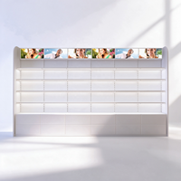 Vitrine de présentation pour produits de soin et maquillage, bois clair, éclairage LED blanc, étagères ouvertes, rangement inférieur, CE ETL, pour boutique de cosmétiques
