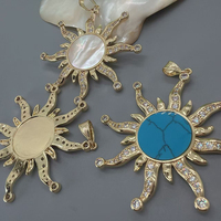 Pendentif Soleil en Pierre Naturelle en Gros, Coquille MOP, Onyx Noir, Turquoise, Zircon Incrusté, Breloque Soleil Bohème pour Fabrication de Bijoux DIY