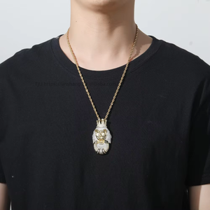 Crown animal pendant, hip hop <b>copper</b> inlaid zircon men's necklace, three-dimensional cartoon animation pendant <b>chain</b>. - Product Image 3