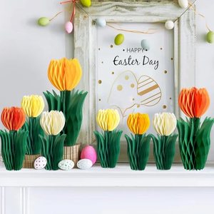 Decoración de Panal de Abeja con Flores, Tulipanes Rosas, Amarillos y Blancos, Centros de Mesa Decorativos para Fiestas, Decoración para el Hogar y la Oficina, 8 Piezas - Product Image 2