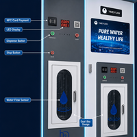 Distributeur d'eau gazeuse communautaire avec système de purification par osmose inverse, paiement en espèces, carte de crédit, QR