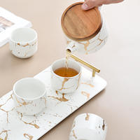 Théière moderne de luxe 4 pièces tasses à thé ensemble de tasses à café et thé en porcelaine service à thé en marbre avec boîte cadeau