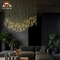 Lustre LED en forme de goutte d'eau vert long pour restaurant et mur végétal, lustre artistique moderne personnalisé