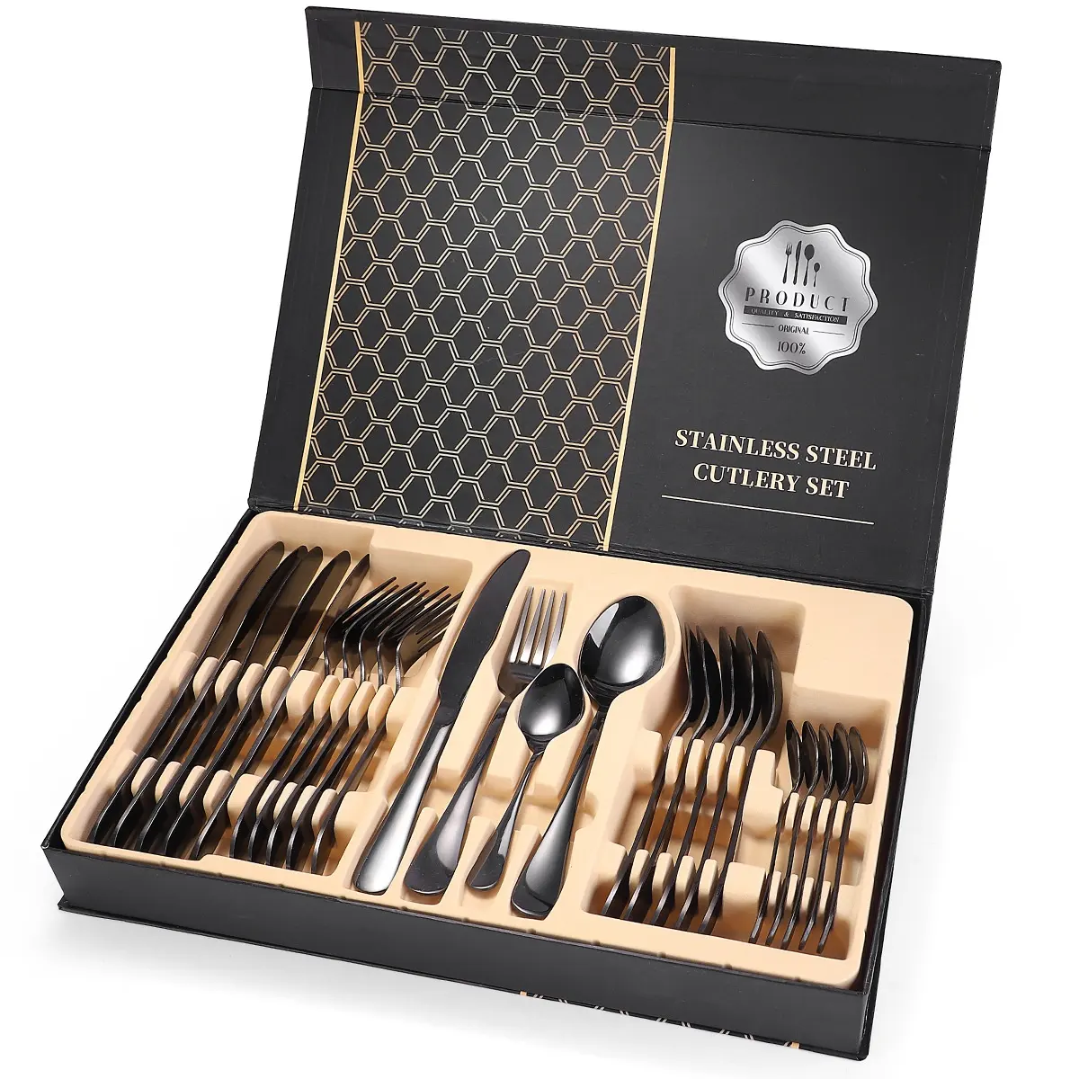 Hot Selling 24 pcs Cutlery Gift Set With Box Knife Spoon Fork Set Stainless Steel Flatware Set with Customized Logo