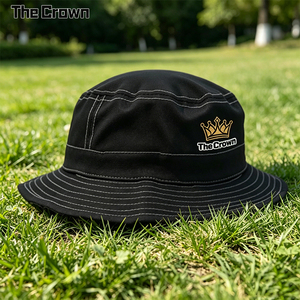 Sombrero de Pescador Estructurado con Logotipo Personalizado, Venta al Por Mayor, Parche Tejido, Sombrero para el Sol Negro con Costuras en Contraste, Fabricante - Product Image 1