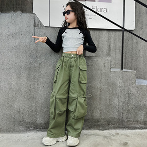 Ensemble Printemps 2026 pour Grande <span class=keywords><strong>Fille</strong></span> : Chemise à Manches Longues Patchwork + <span class=keywords><strong>Pantalon</strong></span> <span class=keywords><strong>Cargo</strong></span> Décontracté à Jambes Larges - Product Image 1