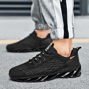 Men Blade Sole Running <b>Shoes</b> Breathable <b>Knit</b> Upper Shock Absorbing Fashion Athletic Training Sneakers - Product Image 1