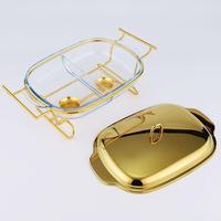QY Réchaud de buffet en verre 1.5L 2L 3L, à cuve simple et double, rectangulaire, avec cadre en acier inoxydable, pour usage domestique et hôtelier
