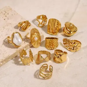 <span class=keywords><strong>Bagues</strong></span> Minimalistes en Acier Inoxydable <span class=keywords><strong>Plaqué</strong></span> <span class=keywords><strong>Or</strong></span> 18K pour Femme, <span class=keywords><strong>Bagues</strong></span> Creuses Ovales Irrégulières Tendance - Product Image 3