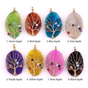 Pendentif <span class=keywords><strong>Arbre</strong></span> <span class=keywords><strong>de</strong></span> <span class=keywords><strong>Vie</strong></span> en forme <span class=keywords><strong>de</strong></span> feuille colorée en cristal <span class=keywords><strong>de</strong></span> 45 à 60 mm, enroulé <span class=keywords><strong>de</strong></span> fil, accessoires <span class=keywords><strong>de</strong></span> bijoux DIY - Product Image 2