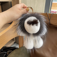 Mignon Rex Lapin Fourrure Petit Lion En Peluche Porte-clés Pendentif Peluche Poupée avec Alliage Métal Plastique et PU Matériaux