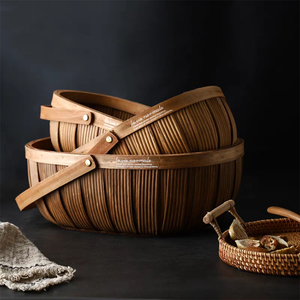 Half Bushel Basket Chip Blue Shopping Basket Picnic Blue Storage Basket Hand-woven <strong>Garden</strong> <strong>Trug</strong> - Product Image 2