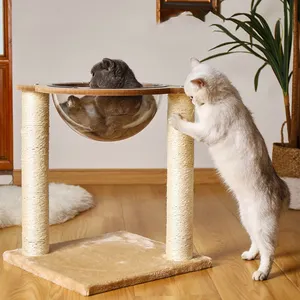2024 뜨거운 판매 고급 애완 동물 나무 현대 고양이 스크래치 선반 사이잘삼 로프 디자인 고양이 나무