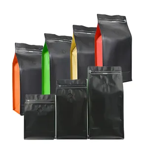 Custom Printed Resealable Square Ziplock Coffee Beans Bag Side Gusset Flat Bottom Packaging Coffee Bag With Valve And Zipper