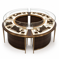Comptoir de présentation de bijoux en verre trempé incurvé circulaire, vitrine îlot en métal et bois, personnalisable OEM/ODM pour bijouterie