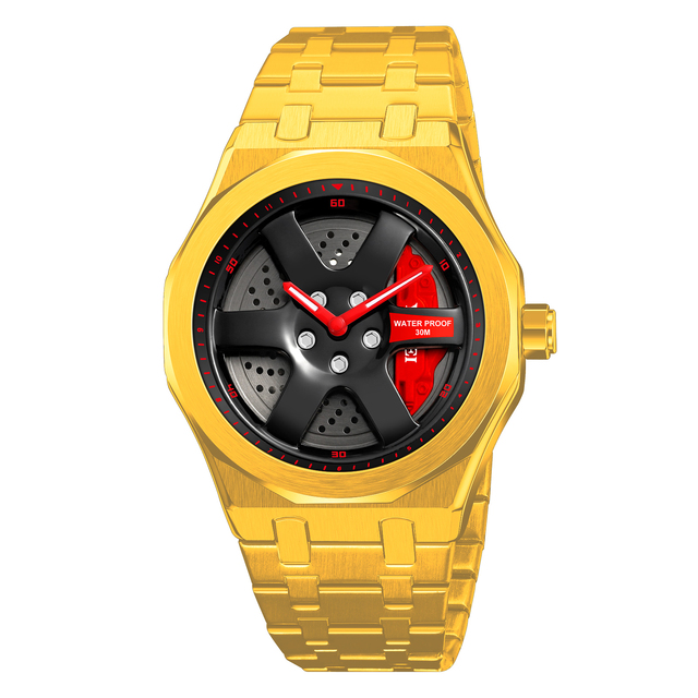 High Quality Unique Sports Wheel Watches Men Wrist Cool Alloy Logo Roulette 3D Car Wheel Watch Design Black Rim Car Waterproof