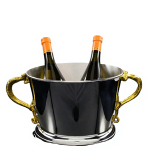 Seau à glace à champagne argenté avec poignée en laiton pour la maison et les fêtes Refroidisseurs à vin en métal Grande baignoire à champagne - Product Image 1