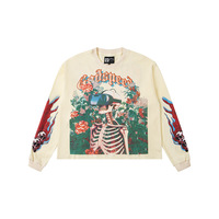 T-shirts pour hommes, mode streetwear, imprimé hip-hop, tissu gaufré rétro, décontracté, manches longues, t-shirts de couple