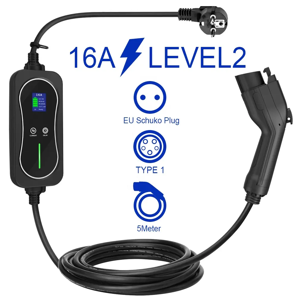 level 2 ev charger Portable EV Charger Type 1 8A 10A 13A 16A Electric Vehicle Car EV Charging Cable UK 3 Pins Schuko plug